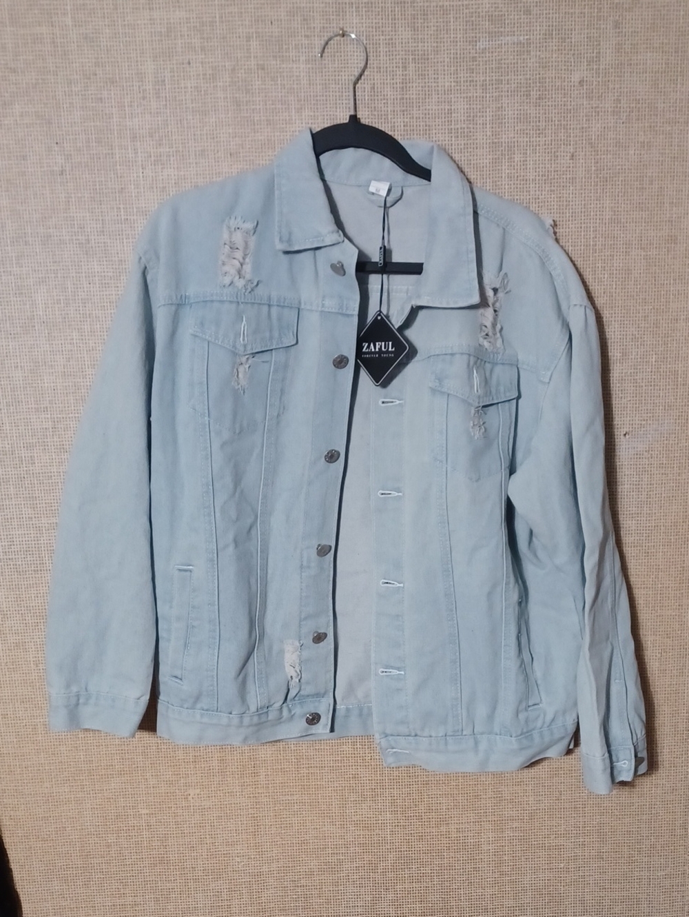 Zaful Light Blue Distressed Denim Jacket
